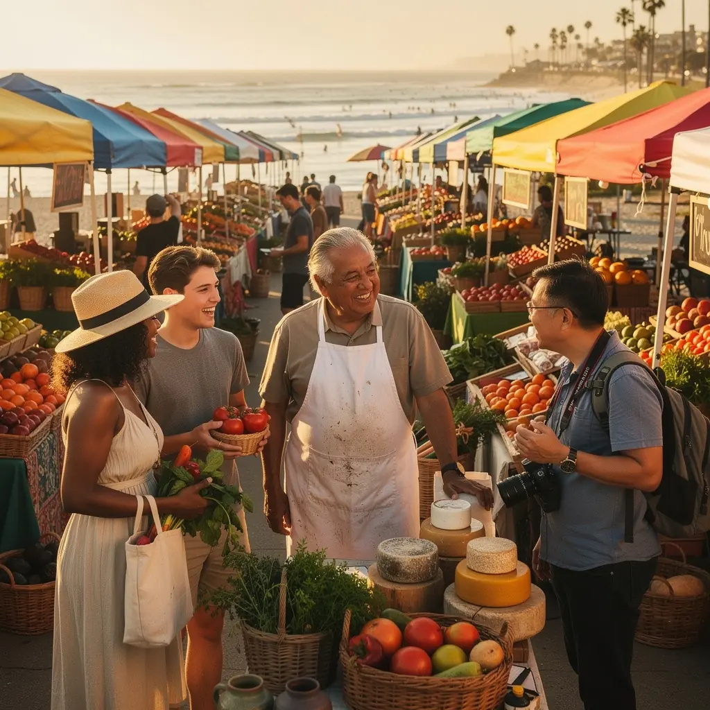 Grupa turystów degustujących lokalne potrawy podczas wycieczki kulinarnej.