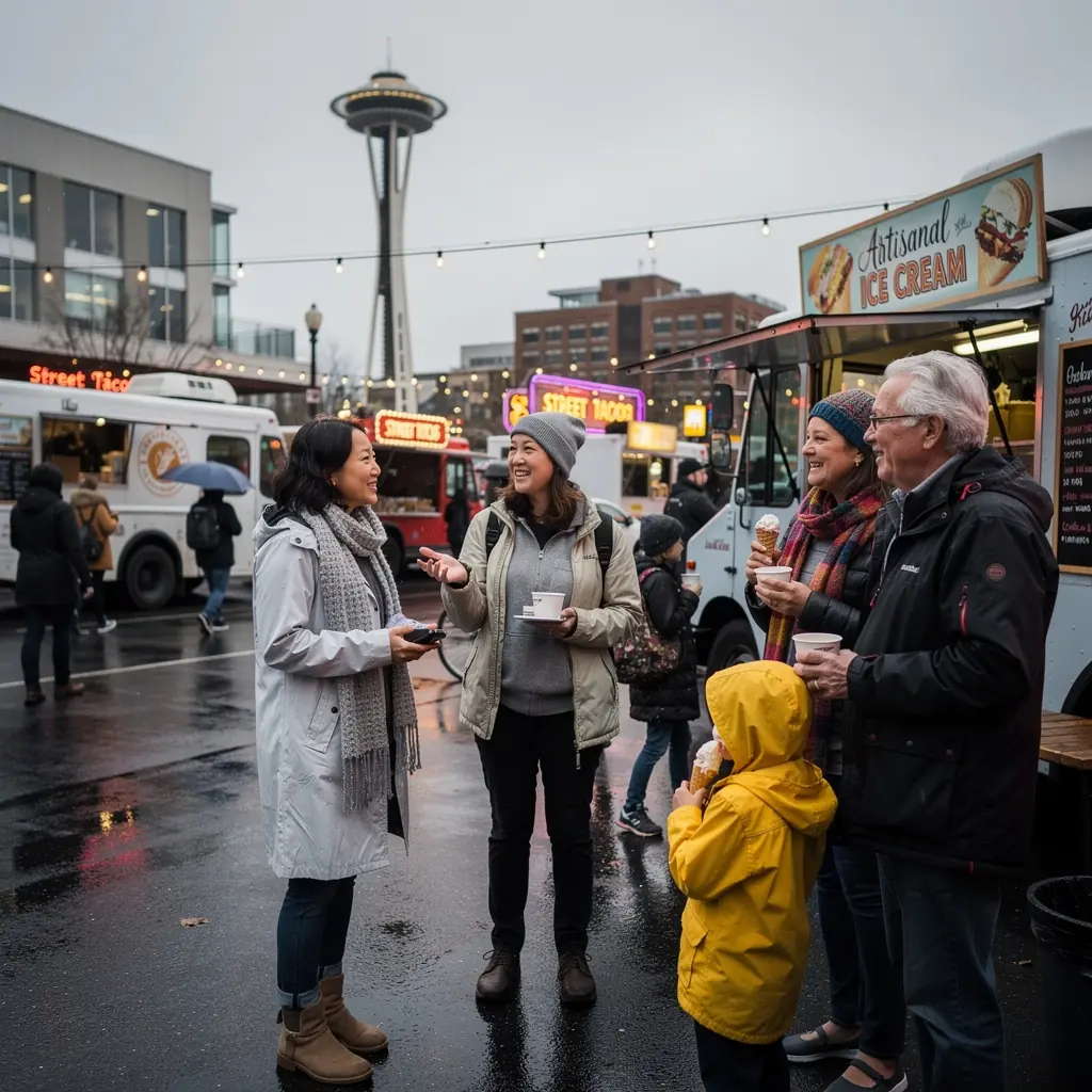 Sprzedawca prezentujący swoje ręcznie robione przetwory w malowniczym miasteczku.